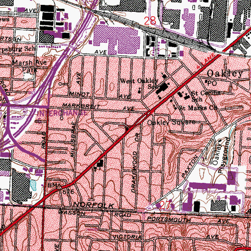 Topographic Map of Oakley Square Church of God, OH