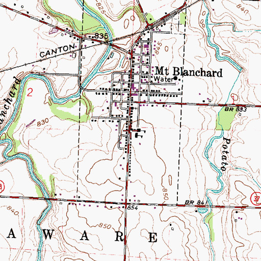 Topographic Map of Mount Blanchard Nazarene Church, OH