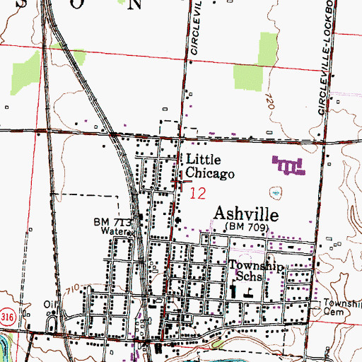 Topographic Map of Ashville Church of Christ in Christian Union, OH