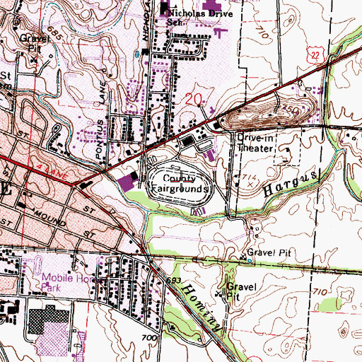 Topographic Map of Pickaway County Fairgrounds, OH