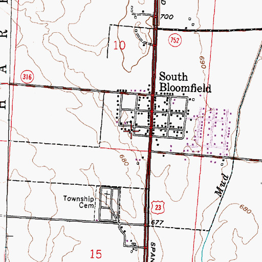 Topographic Map of South Bloomfield United Methodist Church, OH