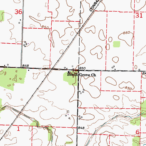 Topographic Map of Beech Grove Church, OH