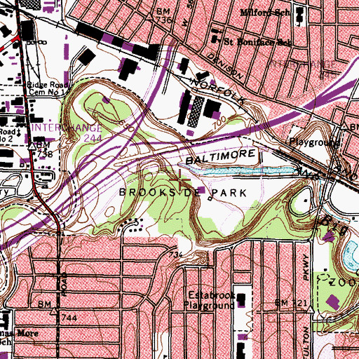 Topographic Map of Brookside Park, OH