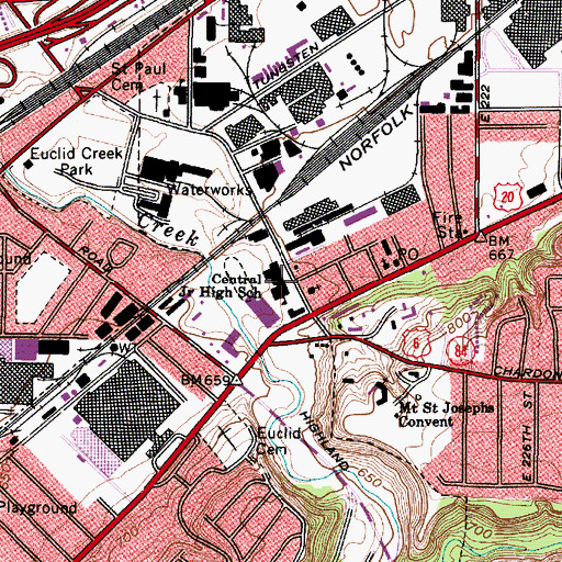 Topographic Map of Central Junior High School, OH