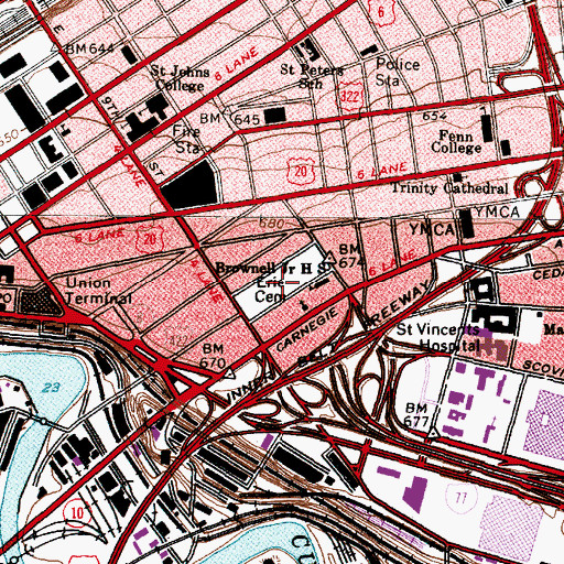Topographic Map of Erie Street Cemetery, OH