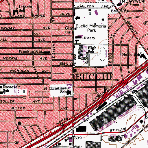 Topographic Map of Euclid, OH