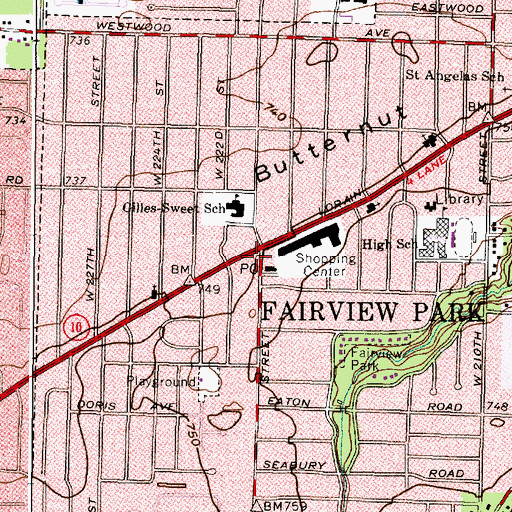 Topographic Map of Fairview Park, OH