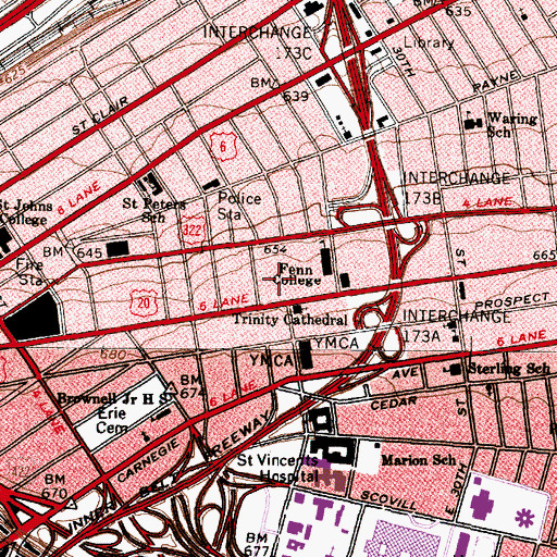 Topographic Map of Cleveland State University, OH