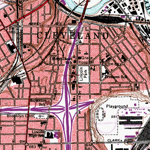 Topographic Map of Lincoln Park, OH