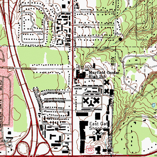 Topographic Map of Mayfield Center High School, OH