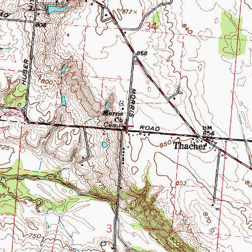 Topographic Map of Morris Church, OH