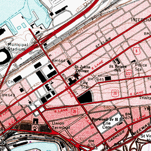 Topographic Map of Saint Johns College, OH
