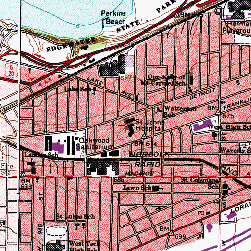 Topographic Map of Saint Johns Hospital, OH