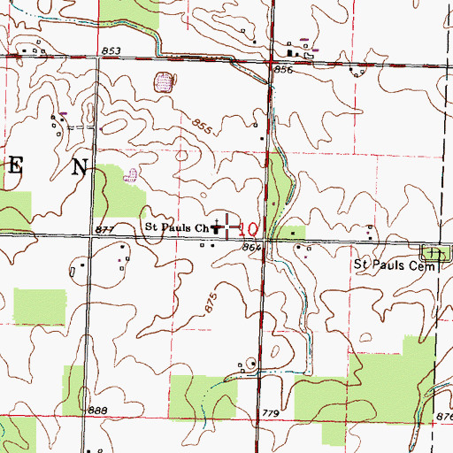 Topographic Map of Saint Pauls Church, OH
