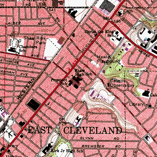 Topographic Map of Shaw High School (historical), OH