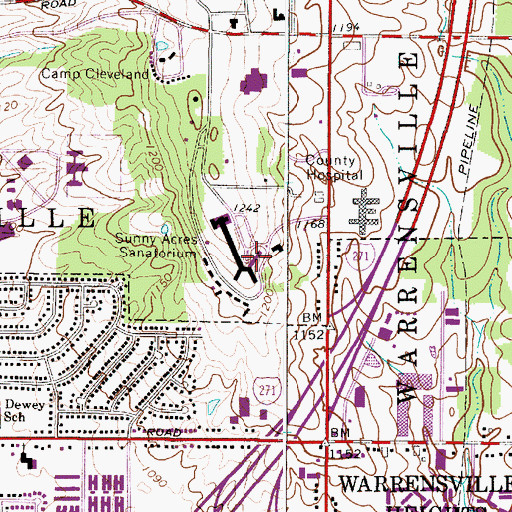 Topographic Map of Sunny Acres Sanatorium, OH