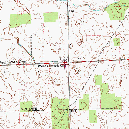 Topographic Map of West Clinton Mennonite Church, OH
