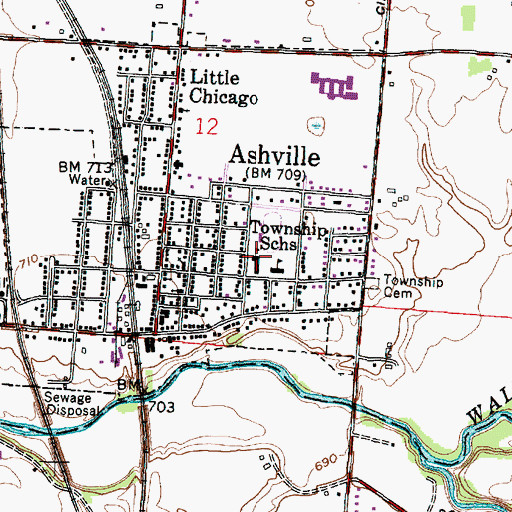 Topographic Map of Ashville Elementary School, OH