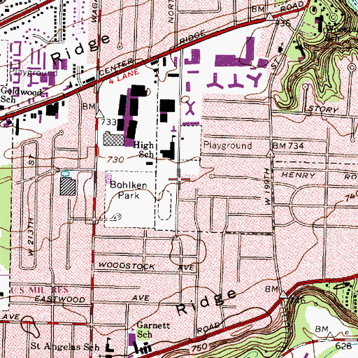 Topographic Map of Lutheran High School West, OH