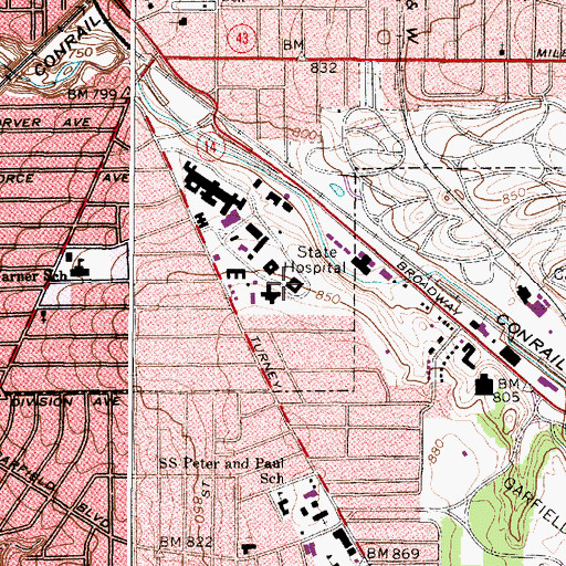 Topographic Map of Cleveland State Hospital, OH