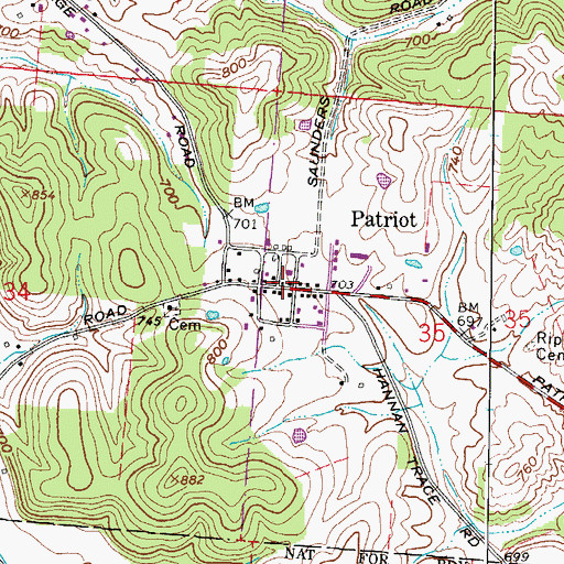 Topographic Map of Patriot, OH