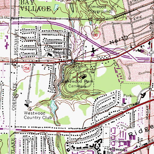 Topographic Map of Lakewood Park Cemetery, OH