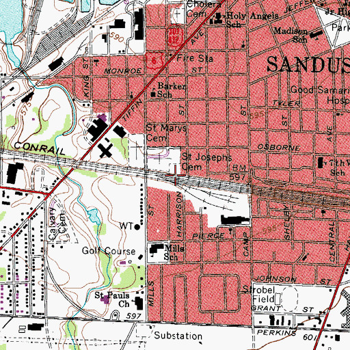 Topographic Map of Saint Josephs Cemetery, OH