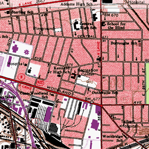 Topographic Map of Kennard Junior High School (historical), OH