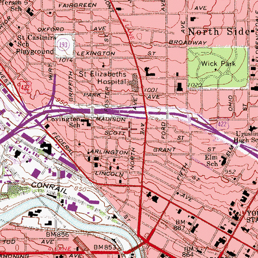 Topographic Map of Saint Peters Baptist Church, OH