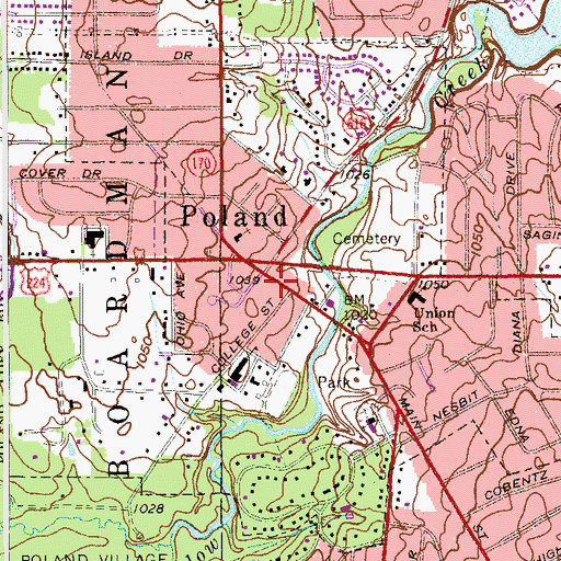 Topographic Map of South Main Street Historic District, OH