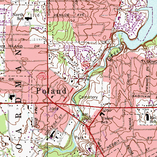 Topographic Map of Memorial Baptist Church, OH