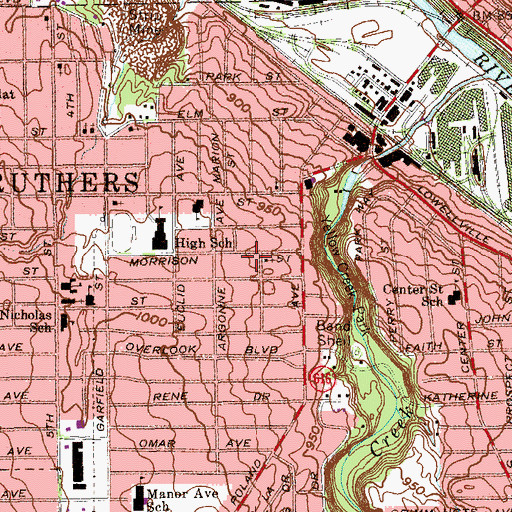 Topographic Map of First Baptist Church of Struthers, OH