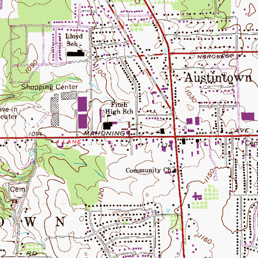 Topographic Map of Austintown Branch Library, OH