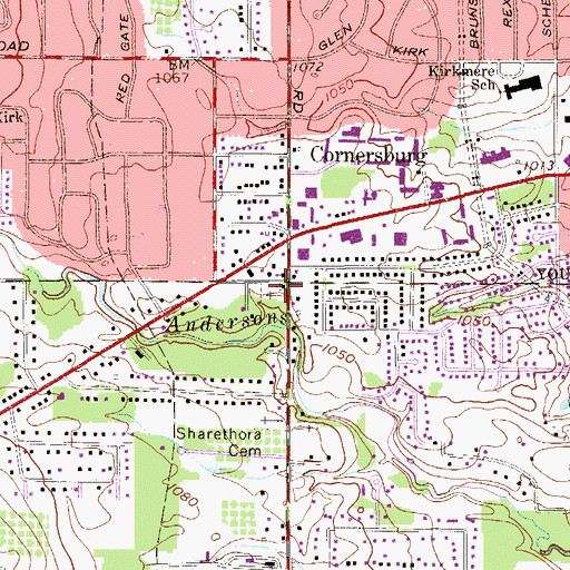 Topographic Map of Cornersburg Baptist Church, OH