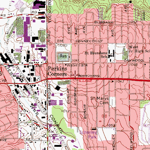 Topographic Map of Crims Corners Shopping Plaza, OH