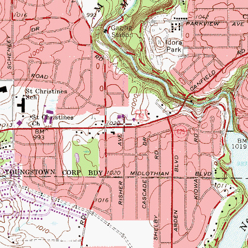 Topographic Map of First Church of the Nazarene, OH