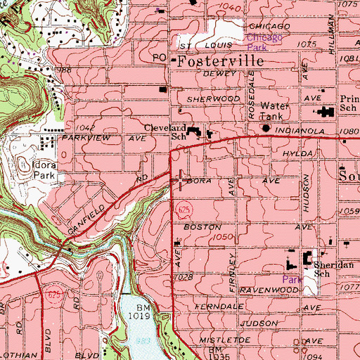 Topographic Map of Fosterville Branch Library, OH