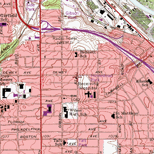 Topographic Map of Gibson Heights Second Presbyterian Church, OH