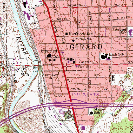 Topographic Map of Girard Mini-Mall Shopping Center, OH