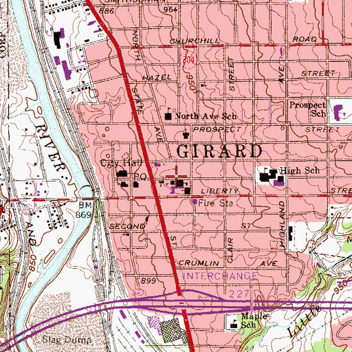 Topographic Map of Saint Rose Catholic Church, OH