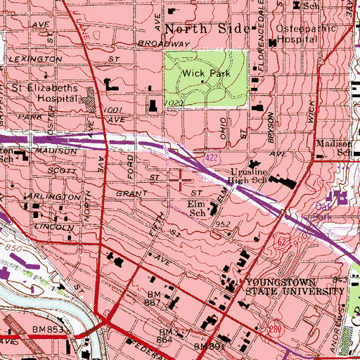 Topographic Map of Stambaugh Stadium, OH