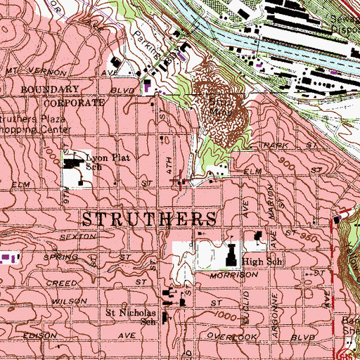 Topographic Map of Struthers Baptist Tabernacle, OH