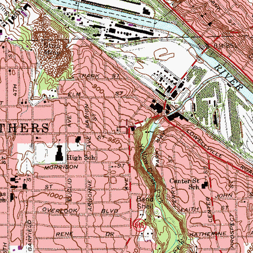 Topographic Map of Struthers Branch Library, OH