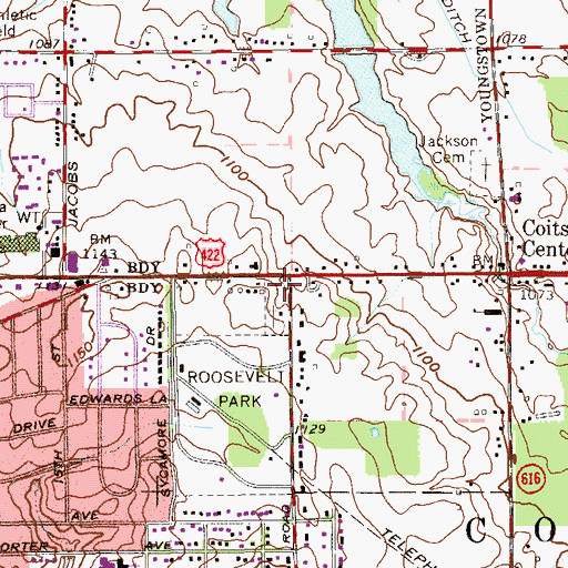 Topographic Map of Temple Emanuel Cemetery, OH