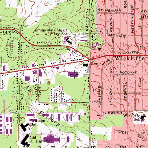 Topographic Map of Westgate Shopping Center, OH