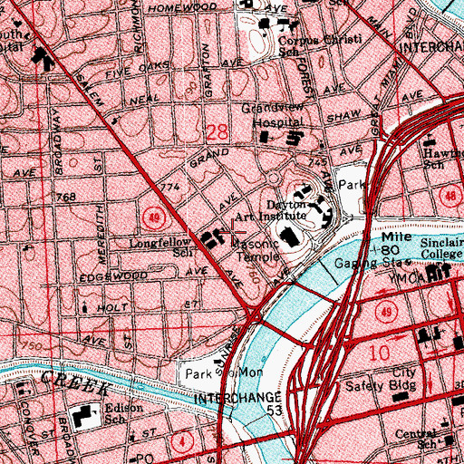 Topographic Map of Central Avenue Historic District, OH