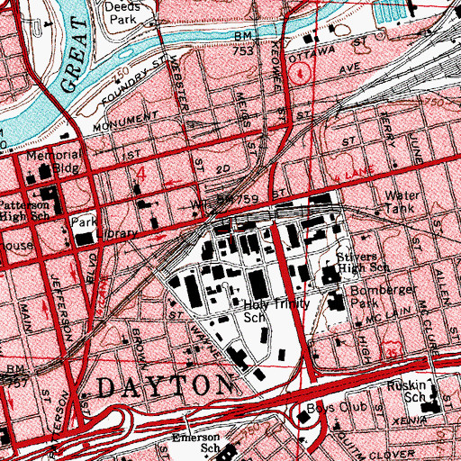 Topographic Map of Dayton Motor Car Company Historic District, OH