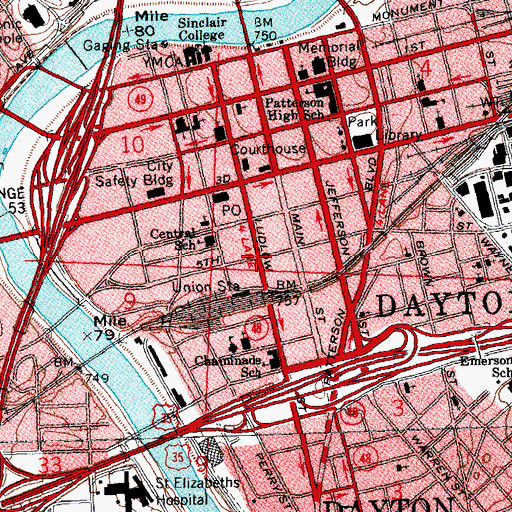 Topographic Map of Dayton Terra-Cotta Historic District, OH
