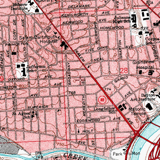 Topographic Map of Dayton View Historic District, OH