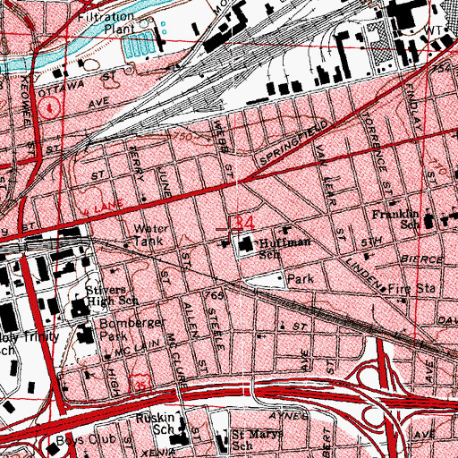 Topographic Map of Huffman Historic District, OH